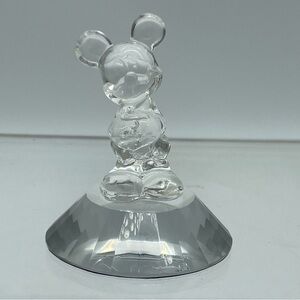 Clear Crystal Mickey Mouse Figurine on Faceted Base ~3” Disney Glass Collectible